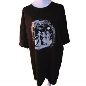 Black Graphic T-Shirt with White Dancing Witches Design
